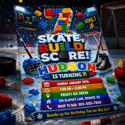 Hockey 7th Birthday Invitation — invitation you personalize in Canva