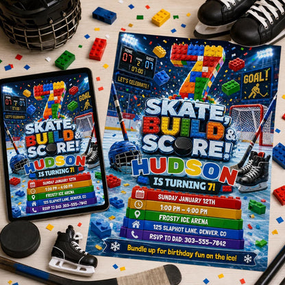 Hockey 7th Birthday Invitation — print-ready 7th birthday party design from VoltBy