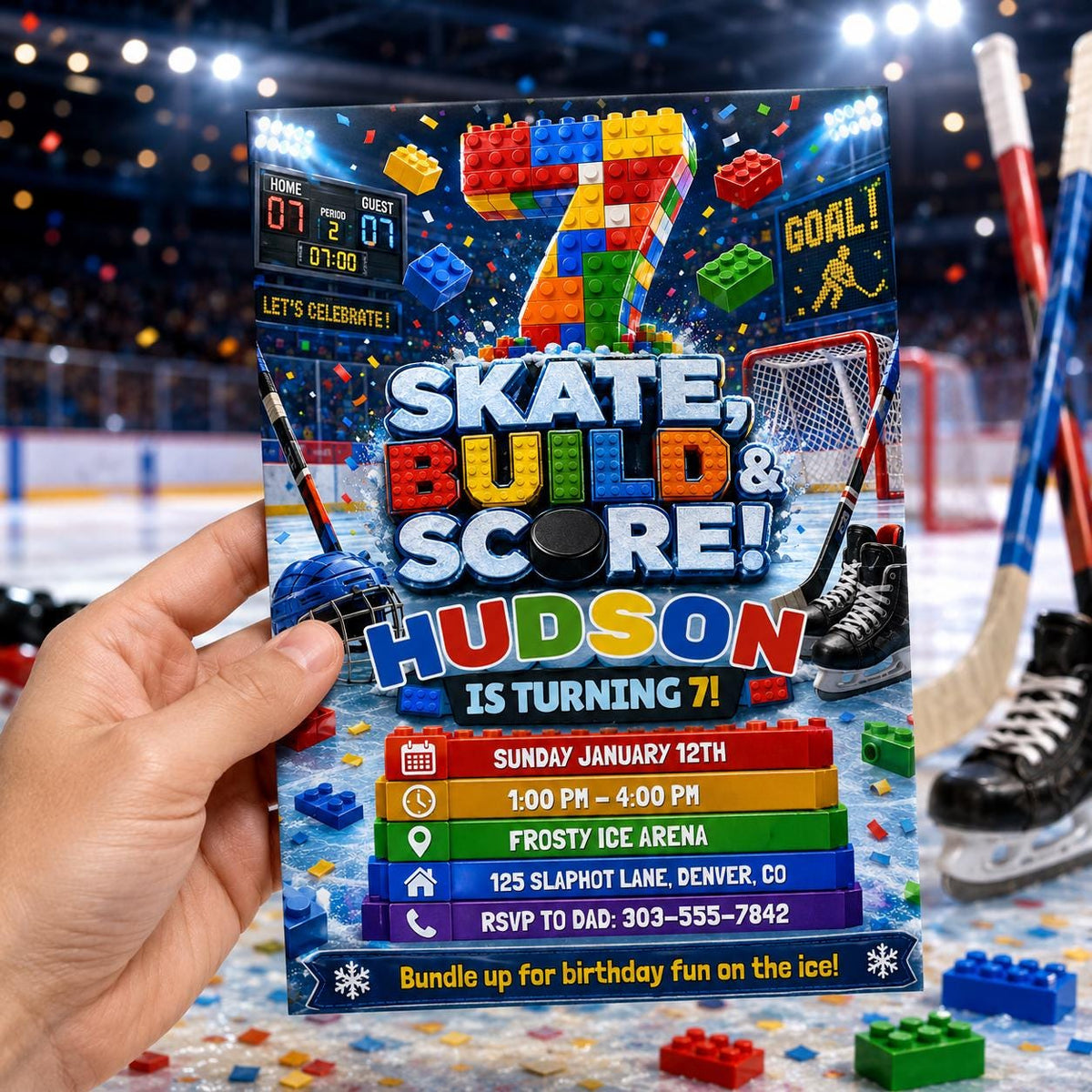 Hockey 7th Birthday Invitation — digital invitation, instant download