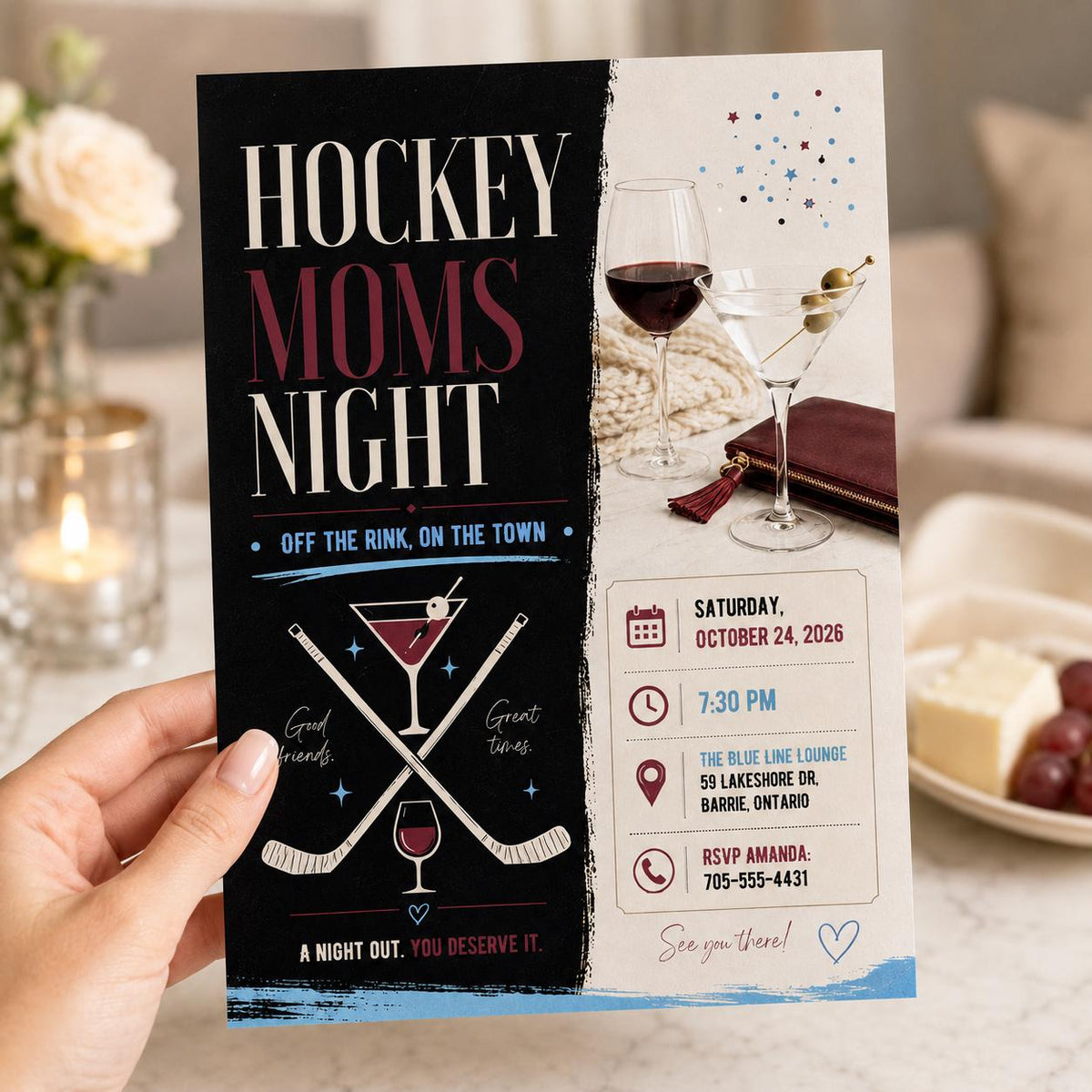 Hockey Moms Night Invitation — print-ready girls night design from VoltBy