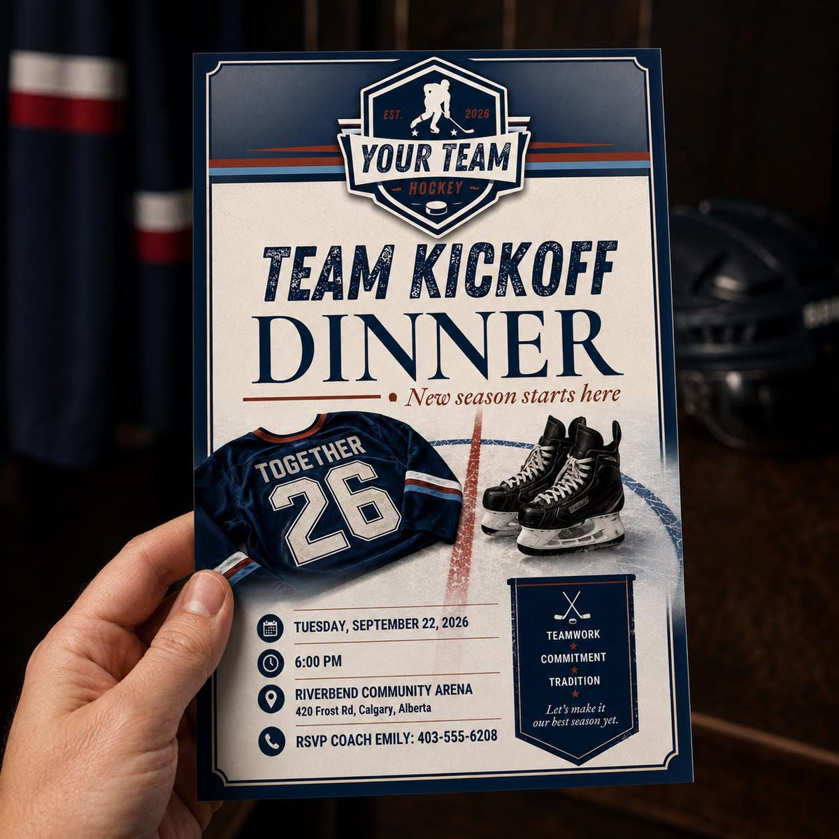 Hockey Team Kickoff Dinner Invitation — print-ready dinner party design from VoltBy
