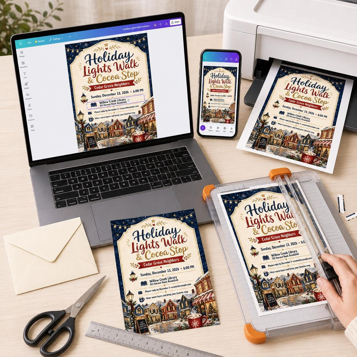 Holiday Lights Walk Invitation — digital invitation, instant download