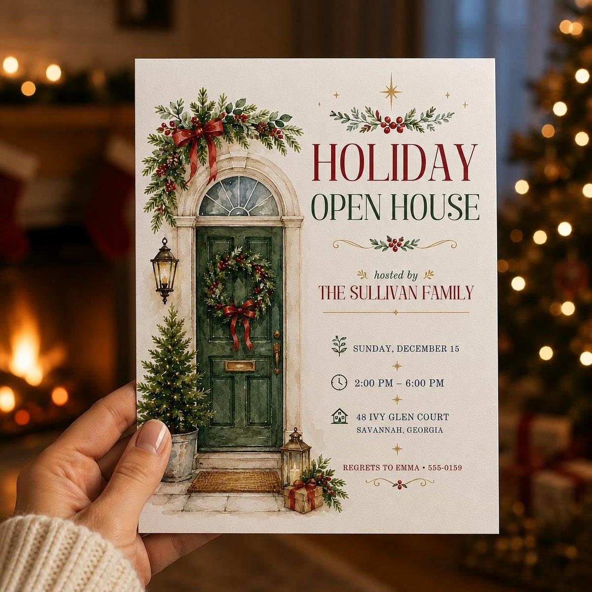 Holiday Open House Invitation — print-ready Christmas celebration design from VoltBy