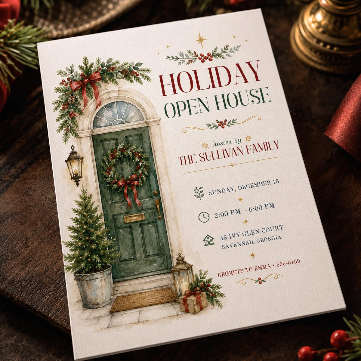 Holiday Open House Invitation — Christmas celebration stationery by VoltBy