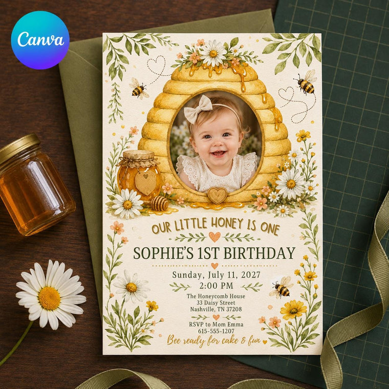Honey Bee First Birthday Invitation