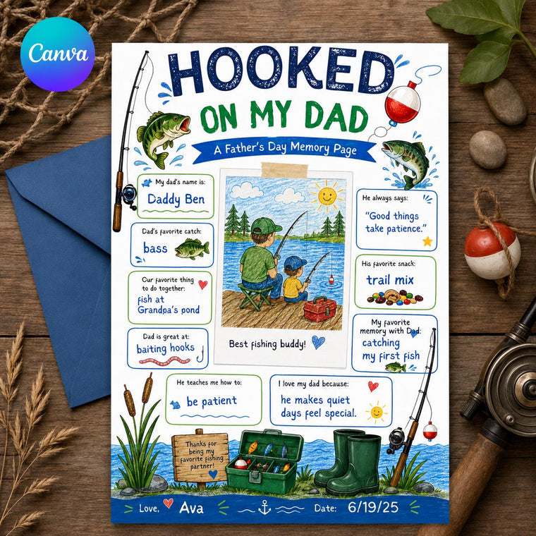 Hooked on My Dad Father's Day Fishing Worksheet