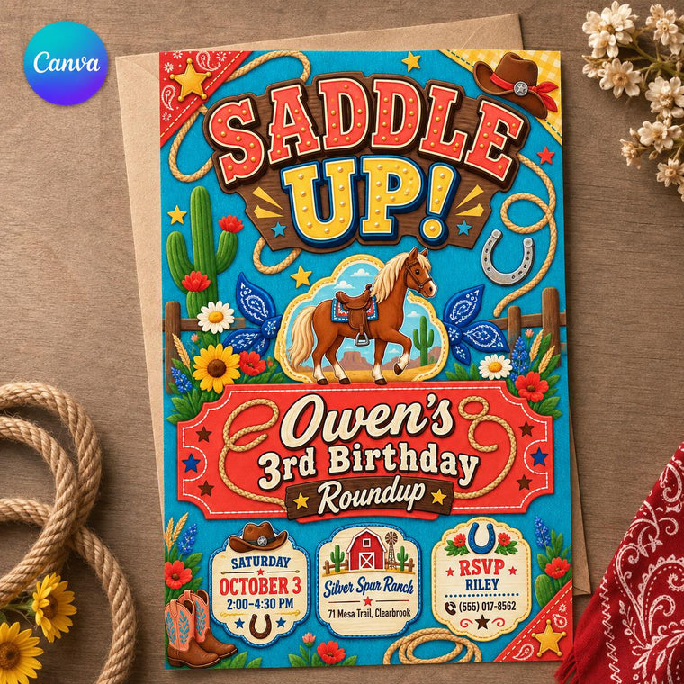 Horse Cowboy 3rd Birthday Invitation
