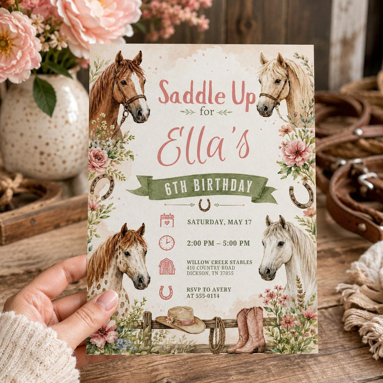 Horse Saddle Up 6th Birthday Invitation