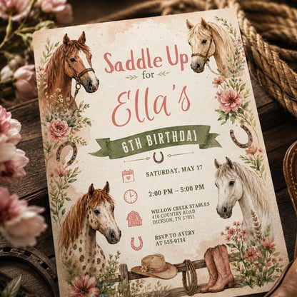 Horse Saddle Up 6th Birthday Invitation — cowboy design
