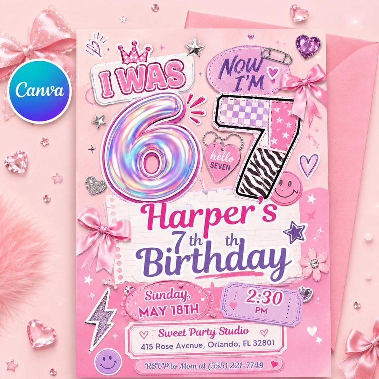 I Was Six, Now I'm Seven Birthday Invitation