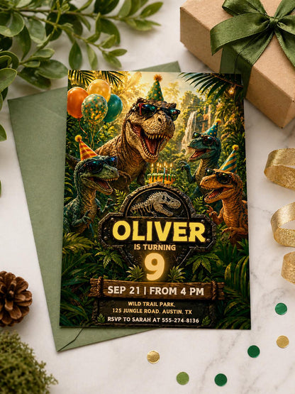 Dinosaur Invitation — print-ready 5th birthday party design from VoltBy
