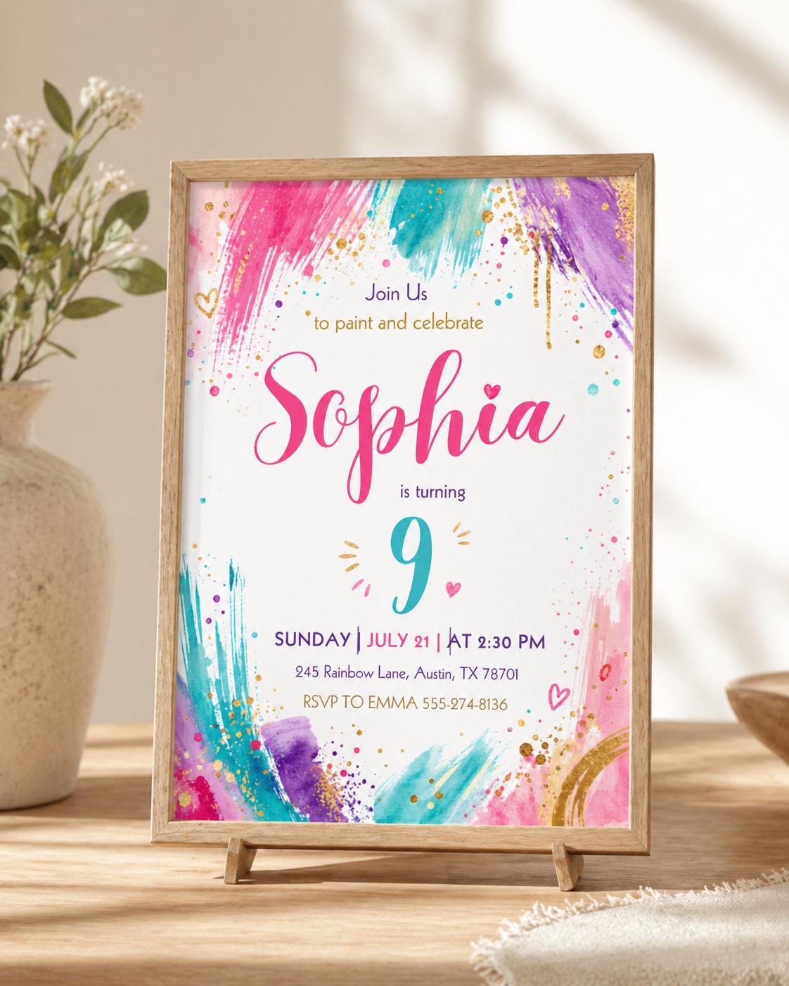Rainbow Watercolor Painting Birthday Invitation — digital invitation, instant download
