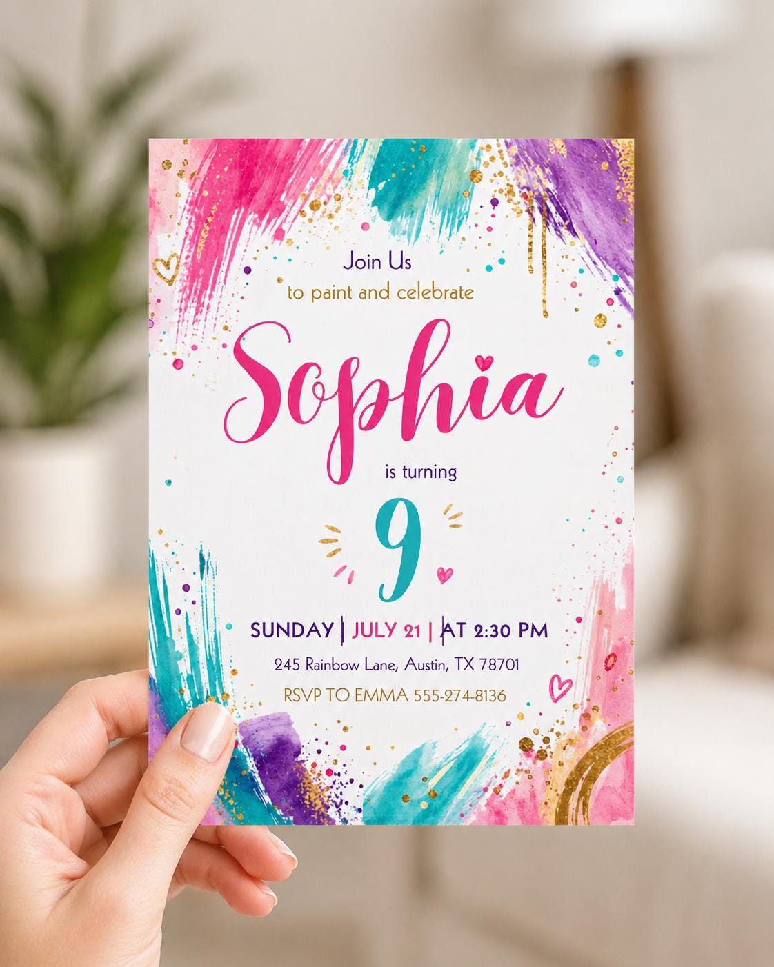 Rainbow Watercolor Painting Birthday Invitation — print-ready birthday party design from VoltBy