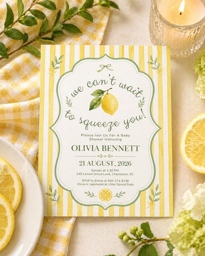 Lemon Baby Shower Invitation — print-ready baby shower design from VoltBy