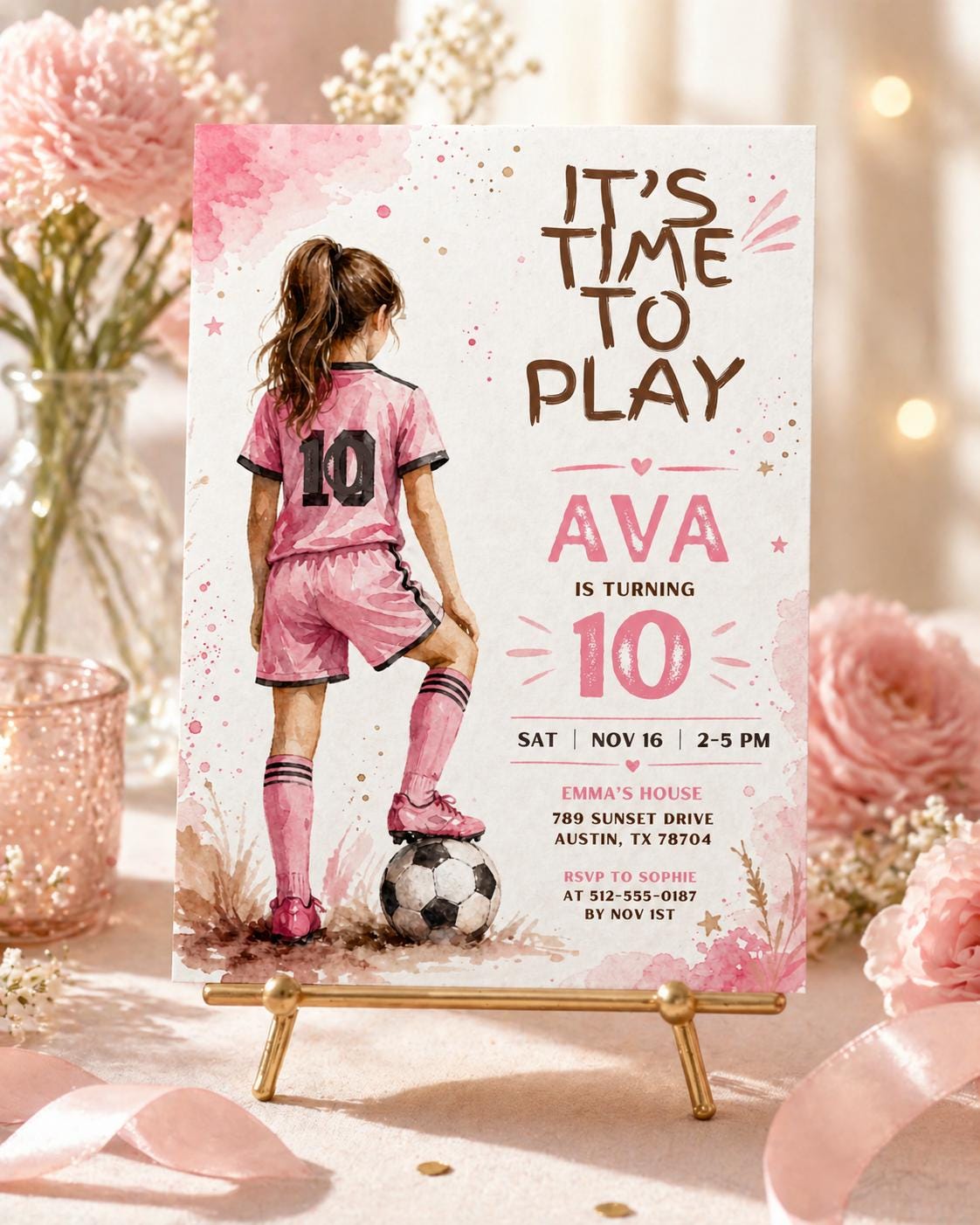 Editable Pink Soccer Party Template, Girls Sports Birthday Invite, Football Birthday Invite, Canva Template, Digital Download __etsy:7973806860