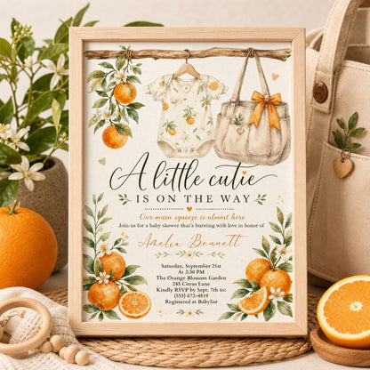 A Little Cutie is on the way Baby Shower Invitation — invitation you personalize in Canva