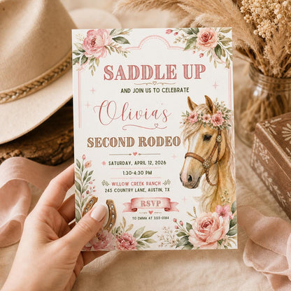 Editable Rodeo Invitation Template, Second Birthday Party, Rodeo Girls Party, Saddle up invite, Editable Canva Template __etsy:7986031908
