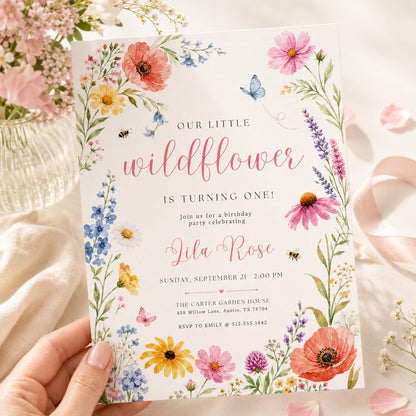 Onederful Birthday Invitation, Wildflowers 1st Birthday Invite, Isn't She Onederful, Editable Girl First Birthday Invitation, Canva Template __etsy:7999214986