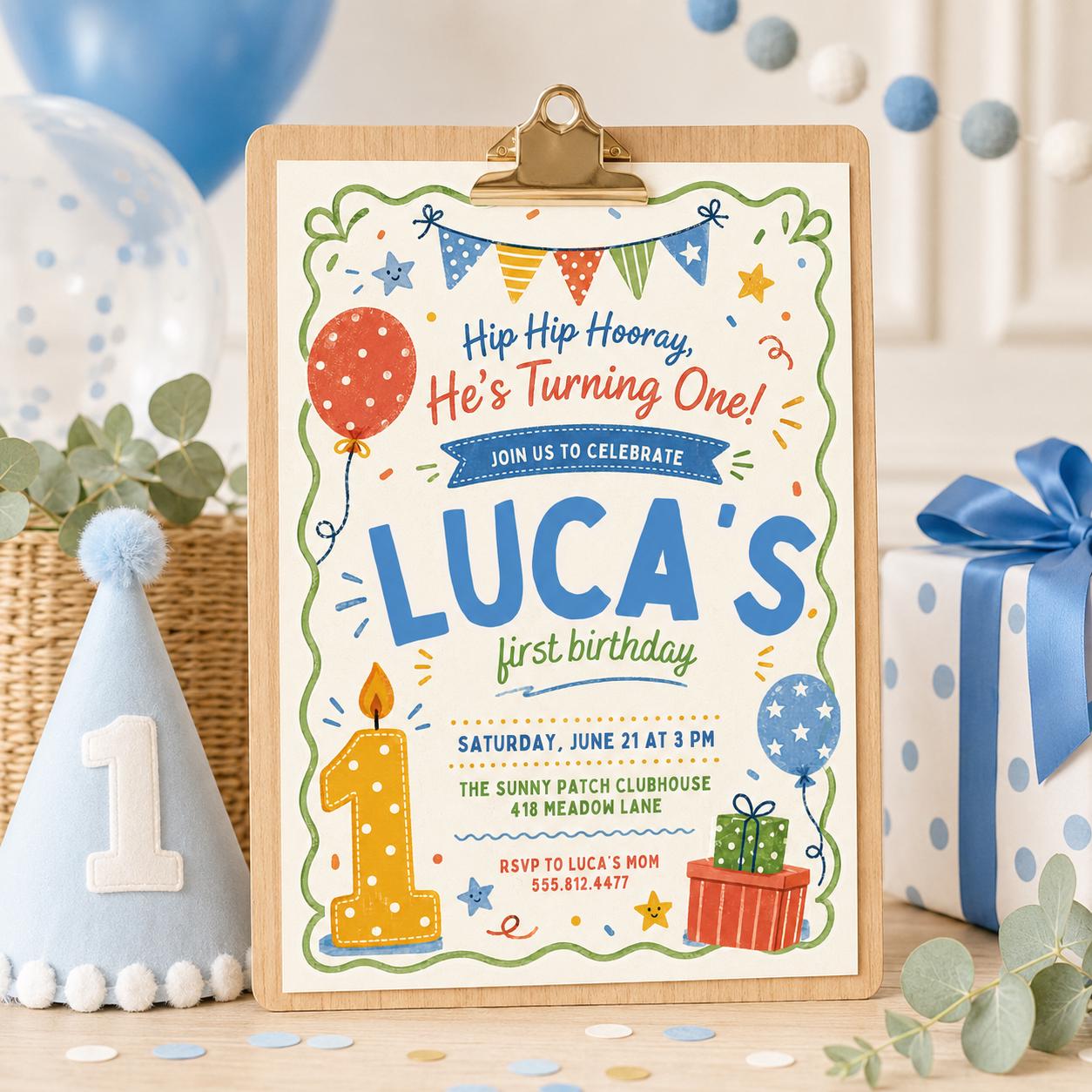 Hip Hip Hooray Kids Birthday Invitation, Rainbow Party Invite, Colorful Birthday Printable, First Birthday Invitation, Canva Template __etsy:7999321144