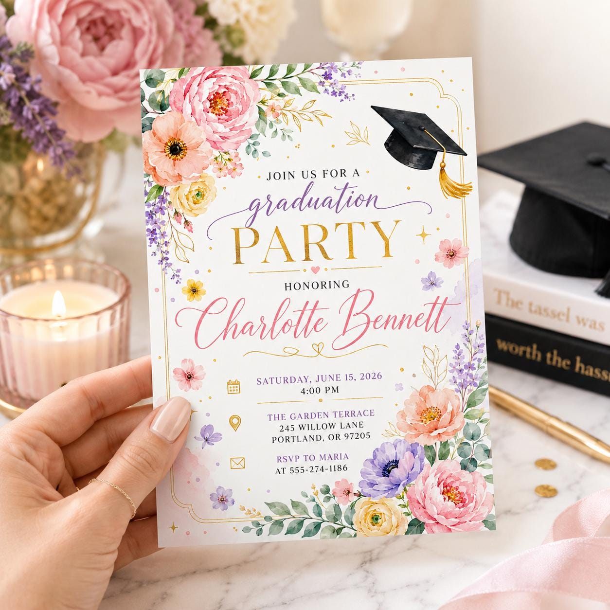 Wildflower Graduation Invitation, Butterfly College High School Grad Party Invite, Floral Graduate Announcement, Canva __etsy:8002184044