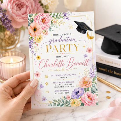 Wildflower Graduation Invitation, Butterfly College High School Grad Party Invite, Floral Graduate Announcement, Canva __etsy:8002184044