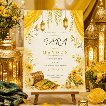 Elegant Floral Mayoun Invitation Template, Moroccan Mehndi Invite, Editable Event Card, Printable Wedding, Canva Template __etsy:8002342140