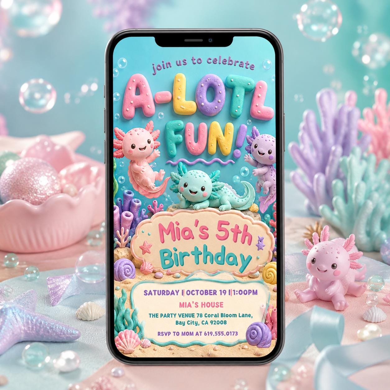 Axolotl Birthday Invitation, ALotl Fun Birthday Invitation Axolotl Birthday Invitation A-Lot-l Fun Invite Girl Axolotl Bday, Canva Template __etsy:8007245448