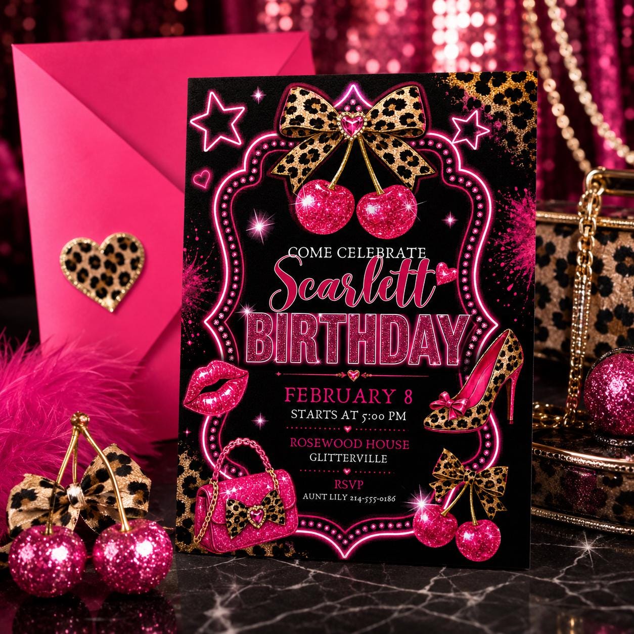 Pink Cherry Gingham Birthday Invitation, Cherry Birthday Invite, Pink Gingham Nostalgic Birthday Party, Editable Canva Template __etsy:8008456434