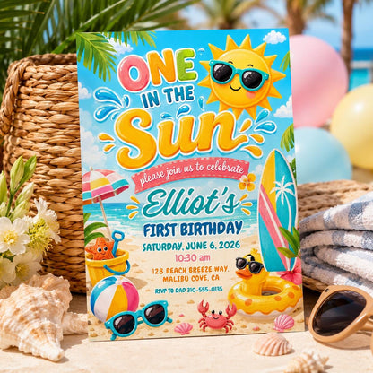 Editable One In The Sun 1st Birthday Party, Tropical Summer Boy Shark Pool Party Invite Template, Pool Party 1st Birthday Invite, Canva __etsy:8010566768