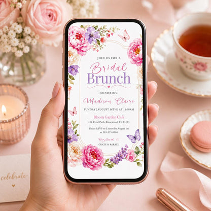 Floral Bridal Brunch Invitation, Citrus Bridal Brunch Invitation, Bright Floral Citrus Bridal Shower Invitation, Editable Canva Template __etsy:8010668120