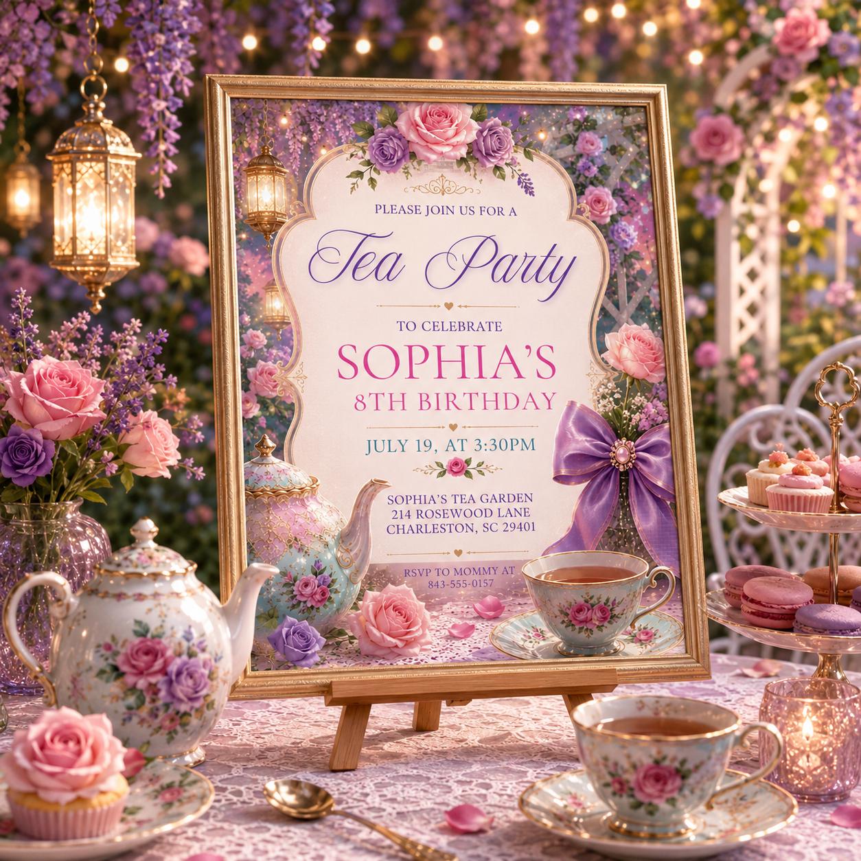 Tea Party Birthday Invitation, Par Tea Birthday Invite, Pink Floral Tea Party, Girls Birthday, Editable Canva Template __etsy:8012373488
