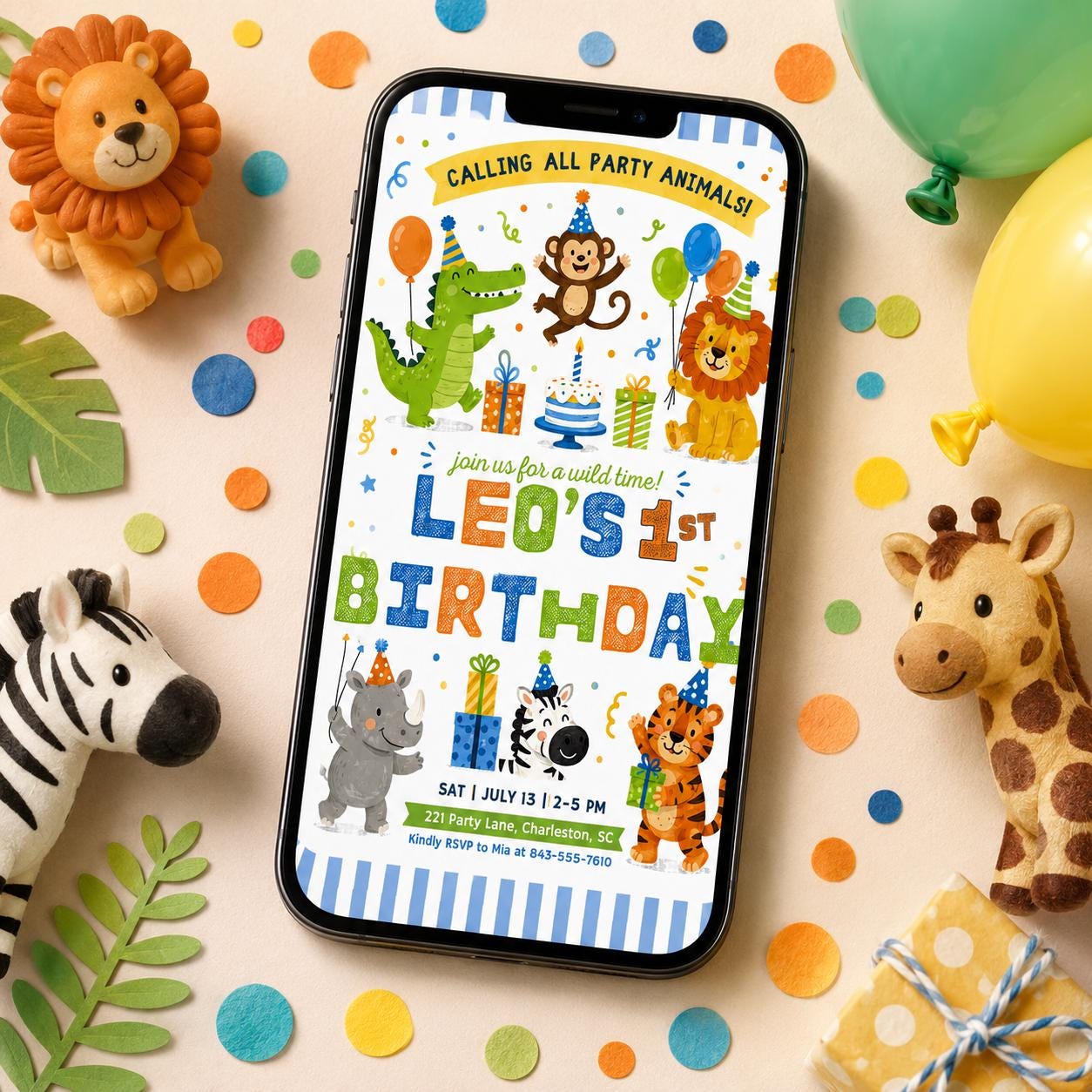 Safari First Birthday Evite, Wild One Birthday, 1st Birthday Digital Invite, Jungle First Birthday Evite, Jungle Animals Party, Canva __etsy:8019141120