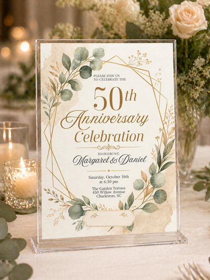 50th Anniversary Invite. Digital Floral Fiftieth Wedding Party or Dinner Invitation. DIY Template. Canva template __etsy:8020280713