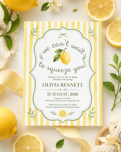 Lemon Baby Shower Invitation — digital invitation, instant download