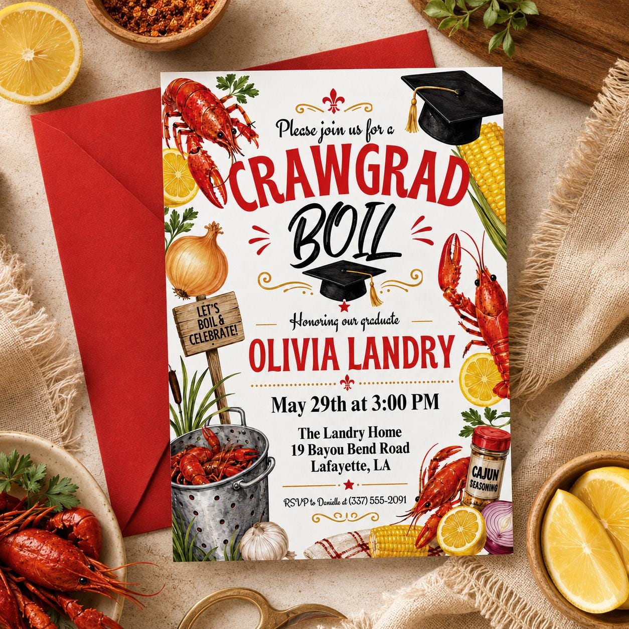 Graduation Crawfish Boil Invitation, Printable Crawfish Boil Grad Invitation Template, Graduation Party Celebration Invite for Class of 2026 __etsy:8022671114