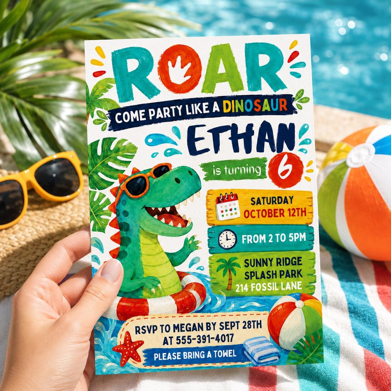 Editable Dinosaur Pool Party Invitation, Swim Dino Birthday invite, Dinosaur Pool Party Birthday, T-rex Dino Swim Invite, Canva __etsy:8022672446