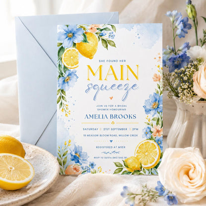 Lemon Bridal Shower Invitation, She Found Her Main Squeeze Bridal Shower Invite, Lemon First Birthday Invitation, Citrus 1st Birthday, Canva __etsy:8024311492
