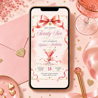 25th Birthday Invitation, Rose Gold Canva Template Invite, Blush Confetti & Sparkle Card, Twenty Five Milestone Birthday Party Evite Canva __etsy:8024450718