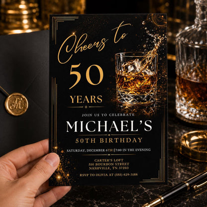50th Birthday Invitation, 50th Birthday Invitation Template Editable Cheers to 50 Years Adult Birthday Party Invite Beer Theme Canva __etsy:8027267316