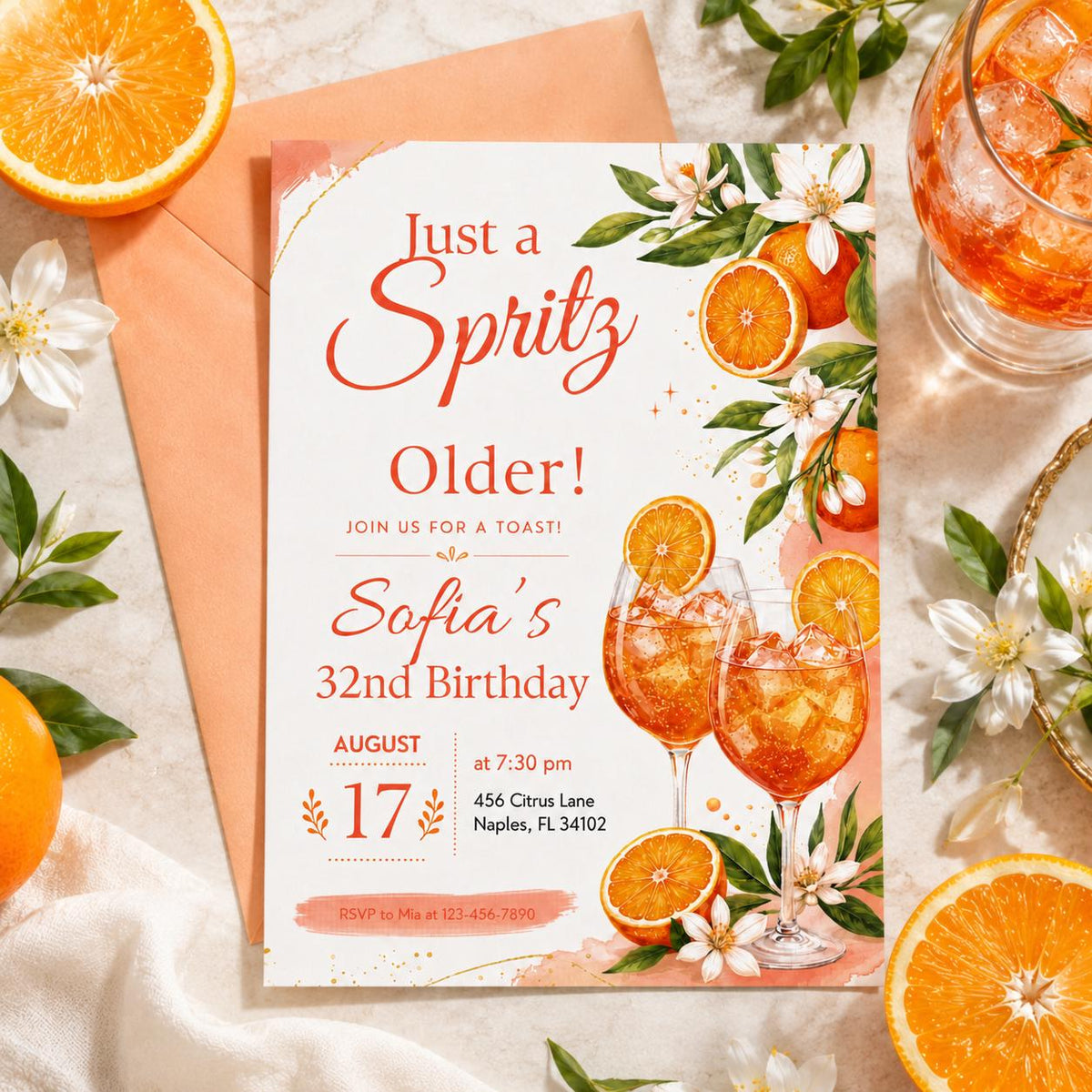 Just a Spritz Older 32nd Birthday Invitation — cocktail design