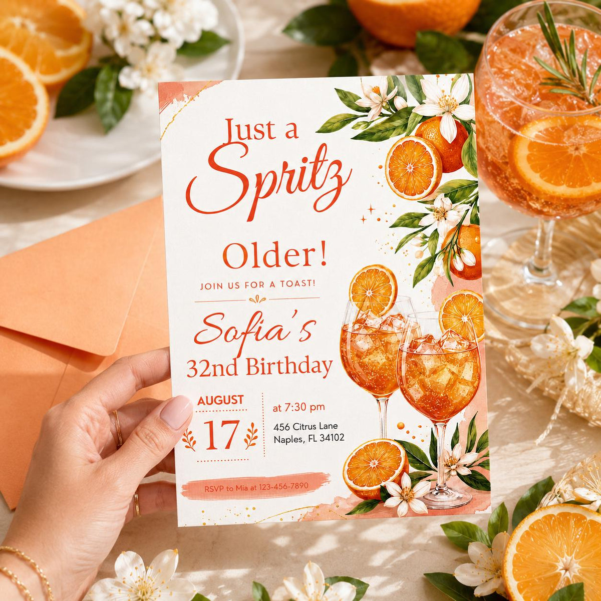 Just a Spritz Older 32nd Birthday Invitation — invitation you personalize in Canva