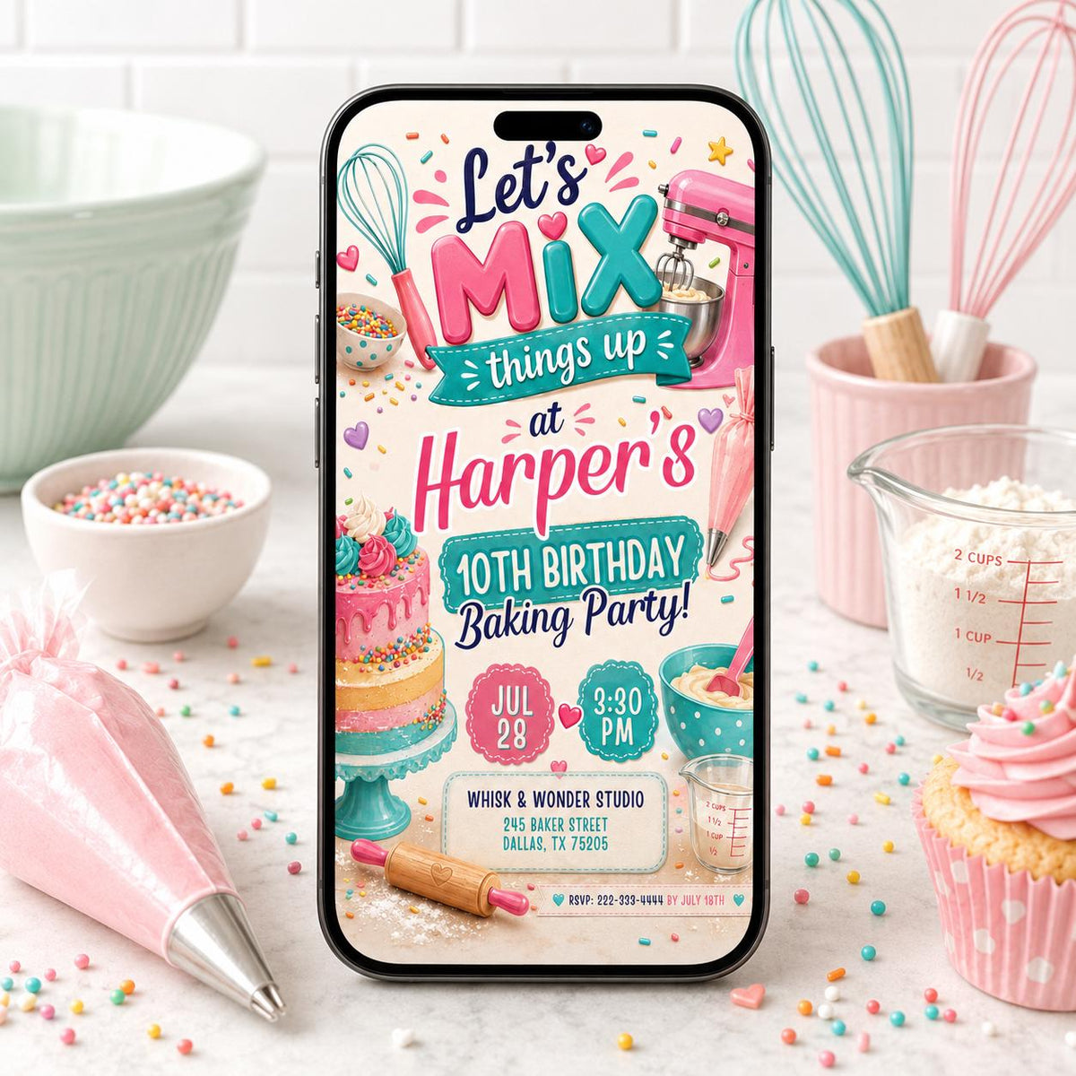 Pastel Baking Birthday Invitation for Girls — design view 2