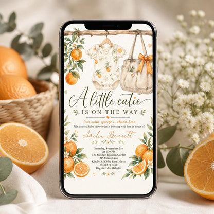A Little Cutie is on the way Baby Shower Invitation, Orange Citrus Invite, Digital or Print Editable Template __etsy:8030166653