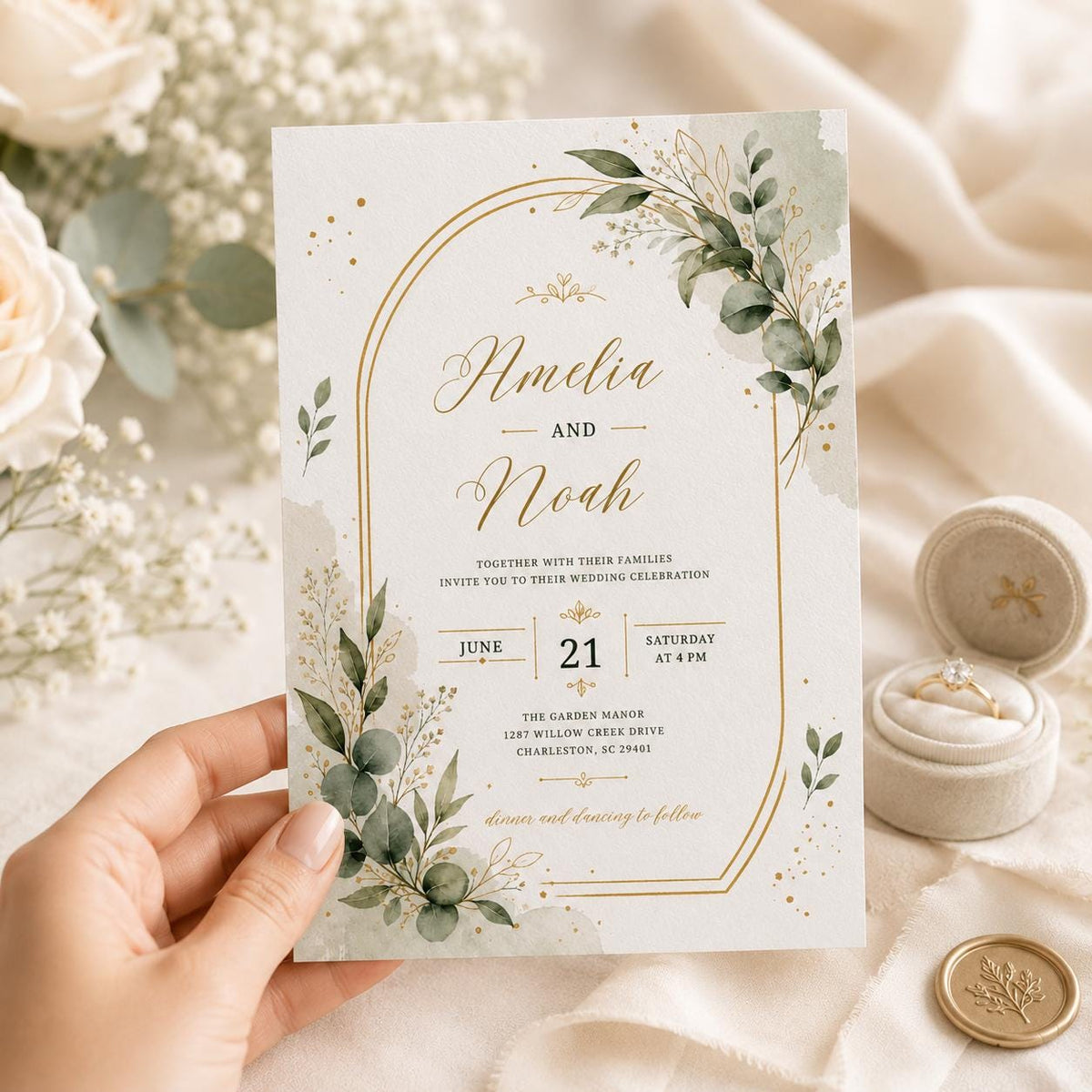 Watercolor Elegant Floral Wedding Invitation — digital invitation, instant download