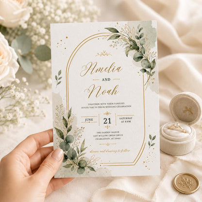 Watercolor Elegant Floral Wedding Invitation — digital invitation, instant download