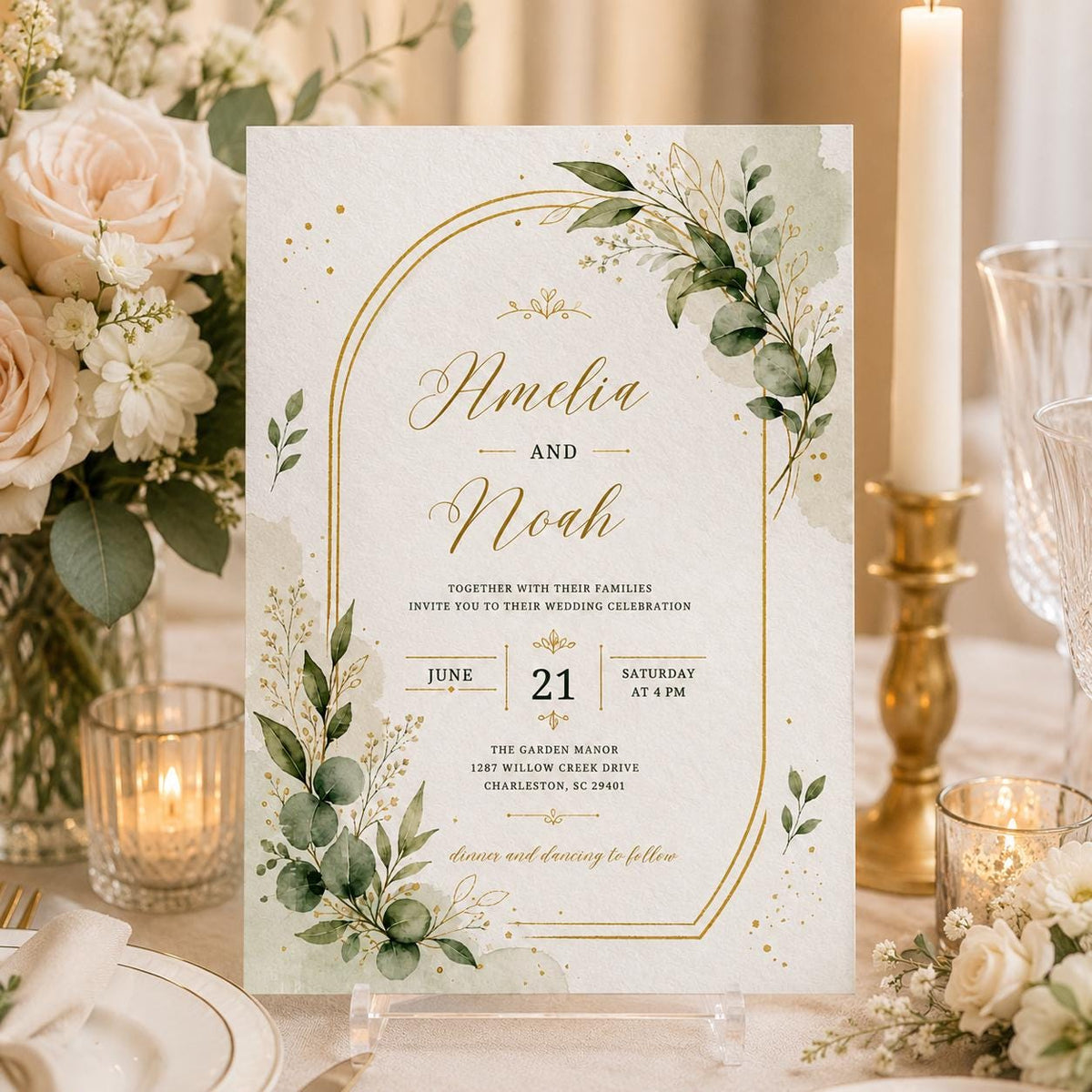 Watercolor Elegant Floral Wedding Invitation — print-ready wedding design from VoltBy