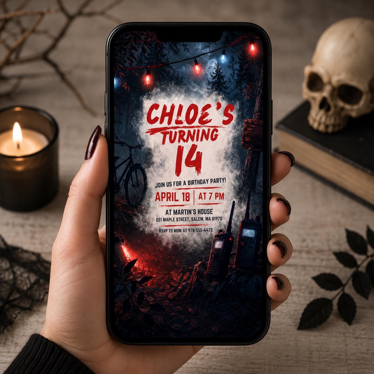 Dark Birthday Invite, Upside Down Birthday Invitation Template, Misty Forest Birthday, Moody Rainy Aesthetic Any Age Editable Canva Template __etsy:8032390474
