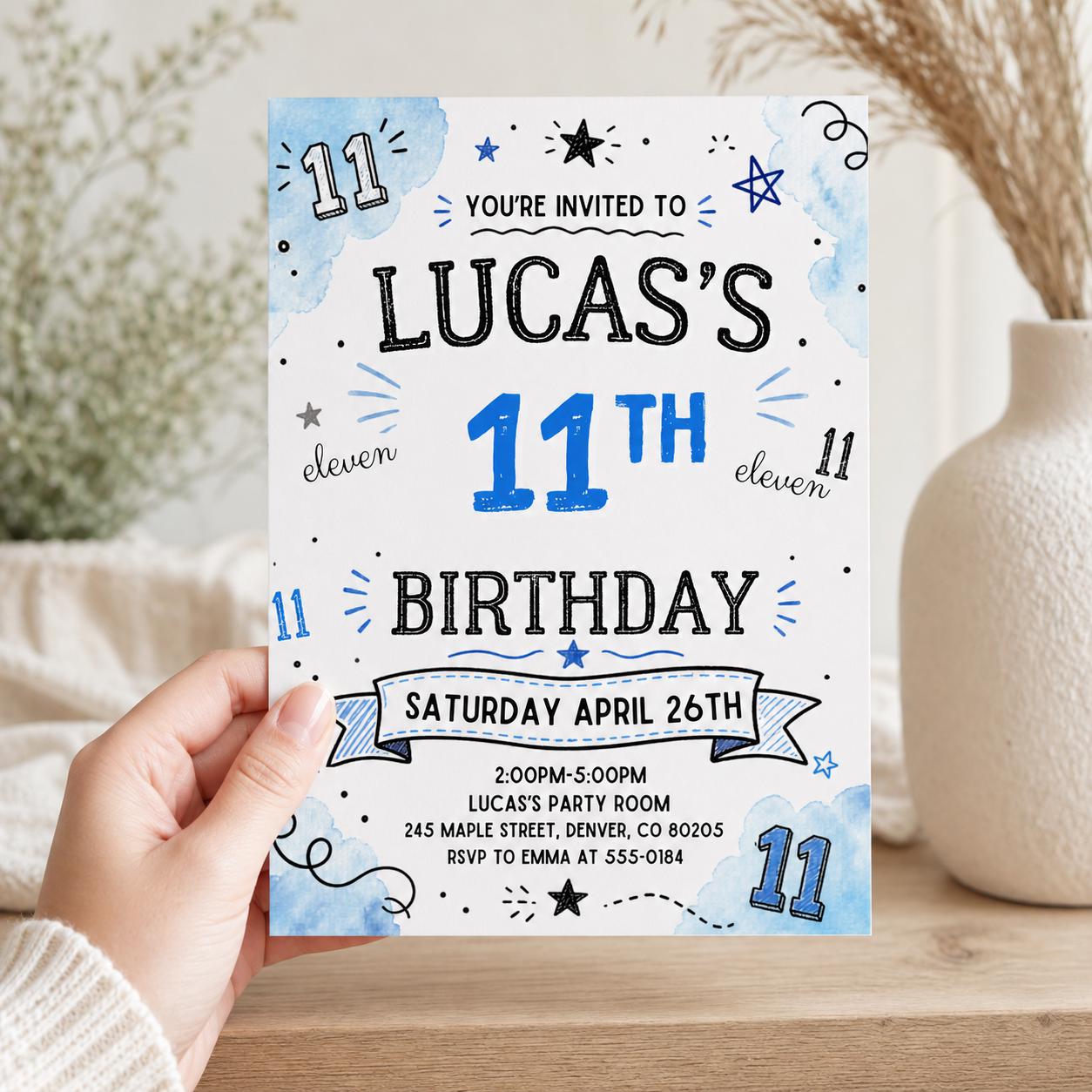 11th Boy Birthday Invitation, Editable Canva Boy Birthday Invitation, Teenager Birthday Invite, 11th Birthday Invitation, Canva Template __etsy:8033772087