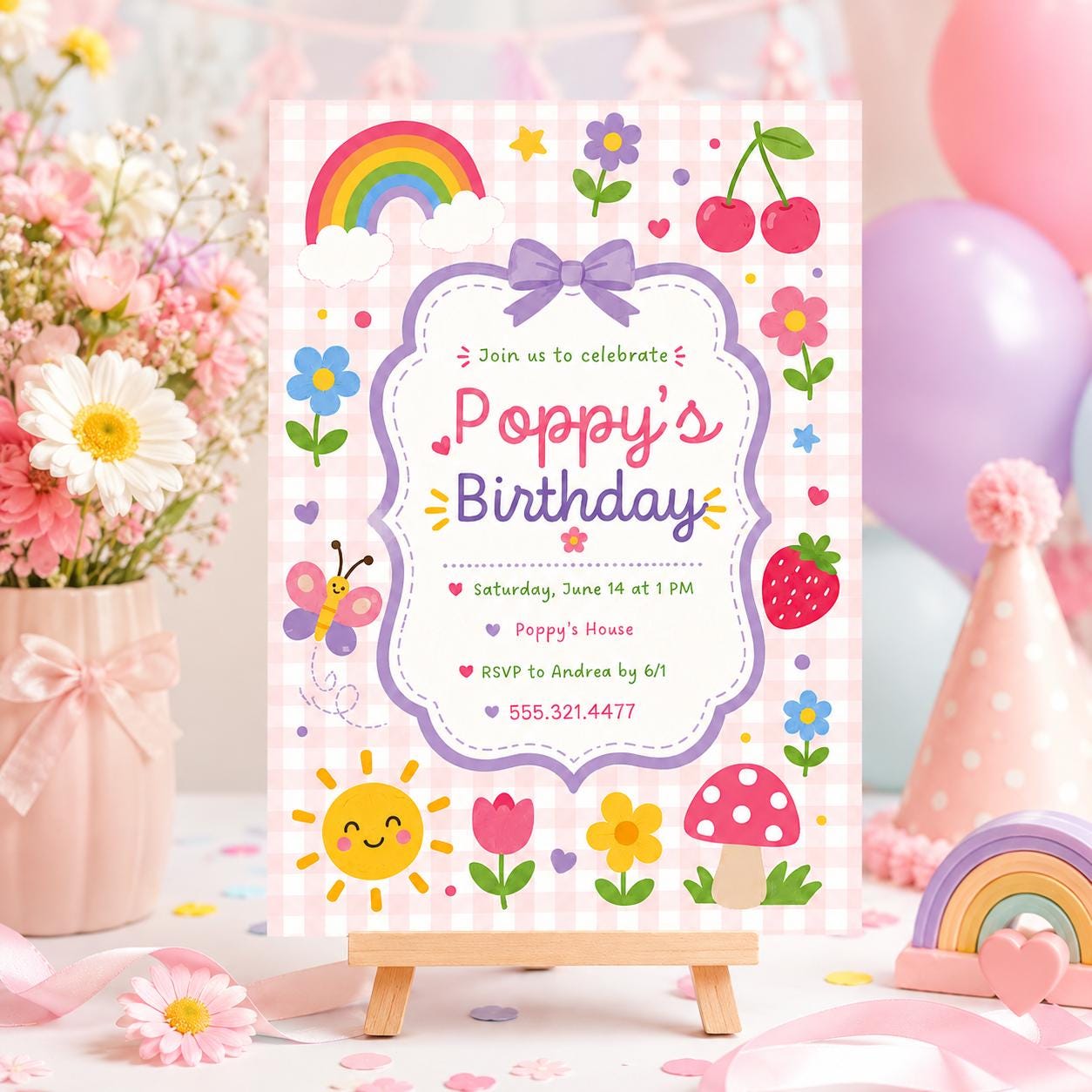 Kids Birthday Party Invite Animated, Colorful Confetti For Kids Birthday, Beach Theme Kids Party, Magical 5th Rainbow, Canva Template __etsy:8034595064