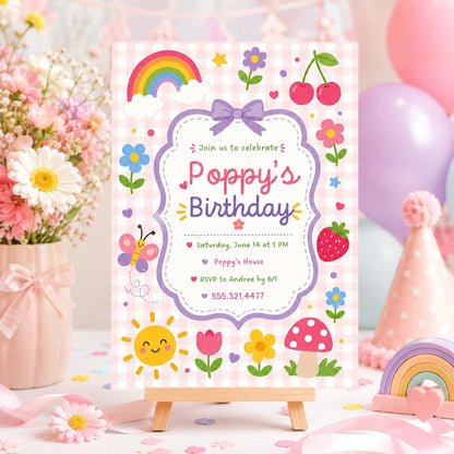 Kids Birthday Party Invite Animated, Colorful Confetti For Kids Birthday, Beach Theme Kids Party, Magical 5th Rainbow, Canva Template __etsy:8034595064